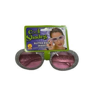 Rubie’s silver cool shades, glitter rock shades with pink lenses. NOT sunglasses